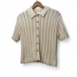 Vintage Cherokee cream crochet button-up top 90s grunge cottagecore whimsy